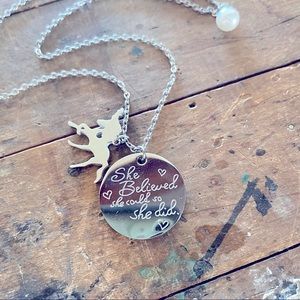 She Believed She Could So She Did unicorn necklace silver tone Pearl